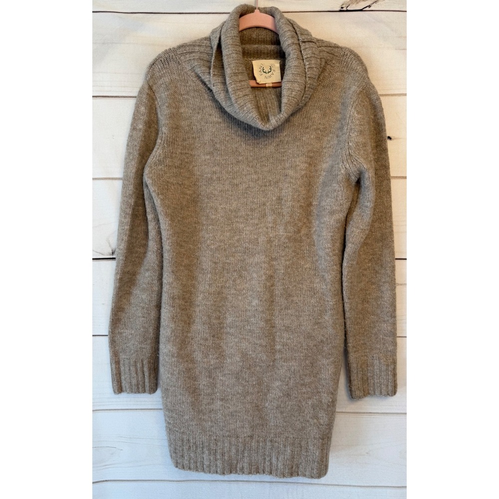 Fawn Cowl Neck Tunic Sweater Dress Long Sleeve Heathered Beige L
